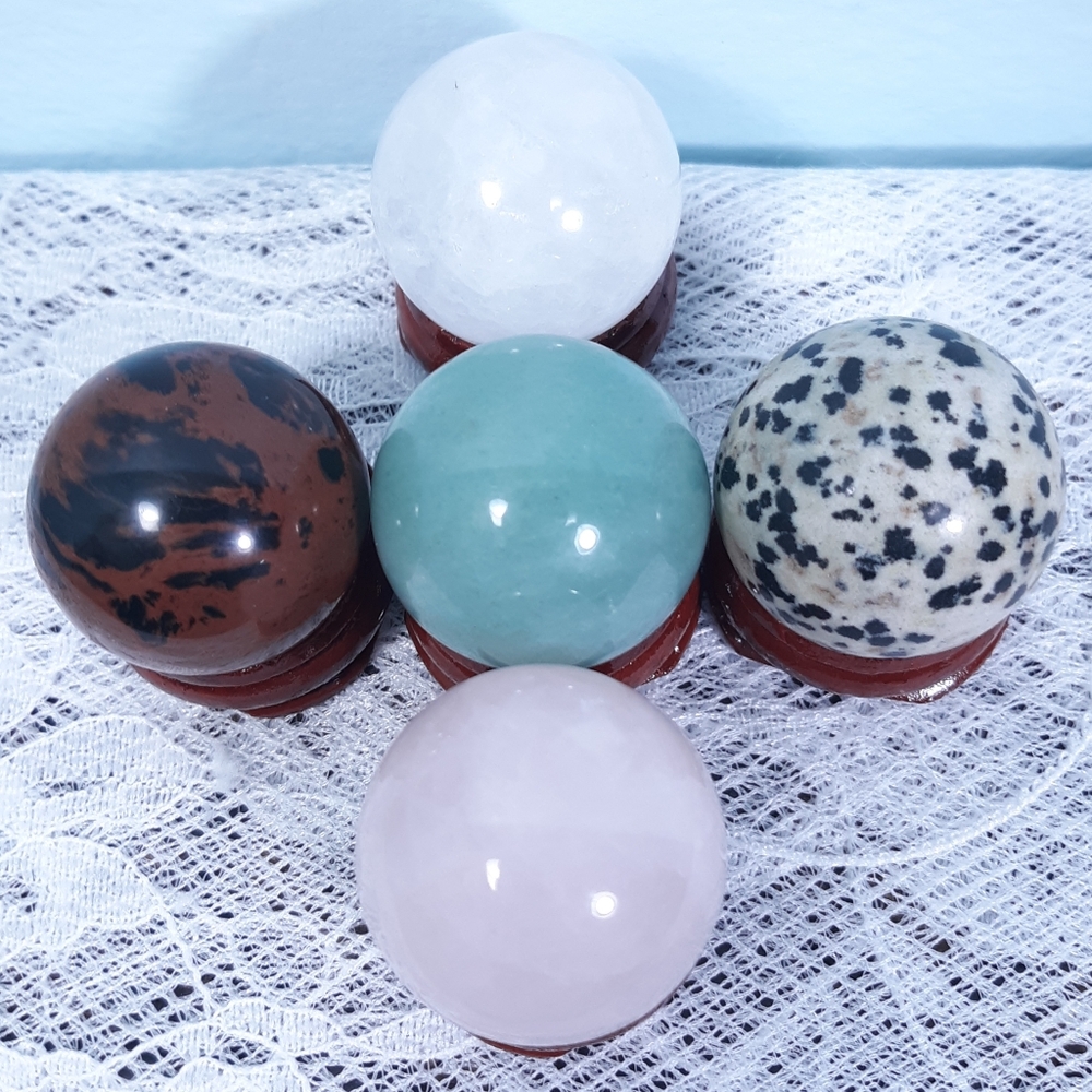Crystal Spheres Stones Rose Quartz Aventurine Dalmatian Jasper Mahogany Obsidian